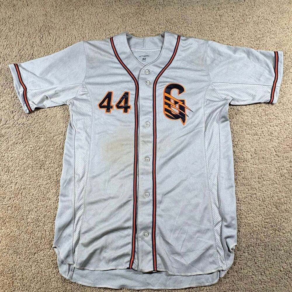 Vintage‎ Baseball Jersey #44 Gray Button Front Medium Short Sleeve Sports Shirt